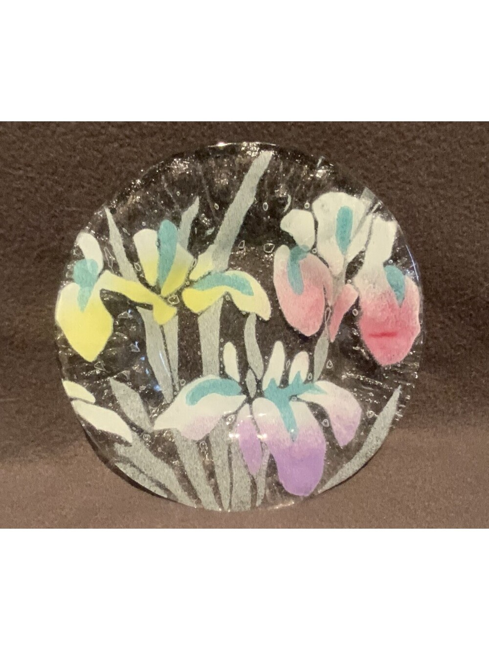 Vintage 7”W Sydenstricker Studio Iris Art Glass Plate - USA Made